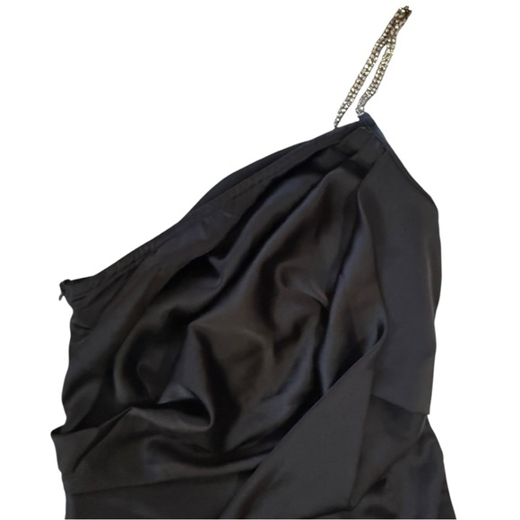 PrettyLittleThing Dresses & Skirts - PrettyLittleThing Black Satin Gem One Shoulder Maxi Dress